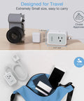 Ultra Slim Flat Plug Power Strip With USB Ports, Five Foot Extension Cord, Three AC Outlets And One USB C next to travel items.