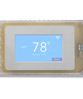 Front view of Locking Thermostat Cover for Home HVAC Clear Plastic Wall Mount with Key Lock Box