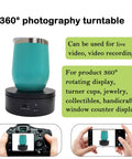 Black Motorized Rotating Display Stand, 360 Degree Automatic Silent Turntable For Epoxy Glitter Tumblers And Cups with teal tumbler.