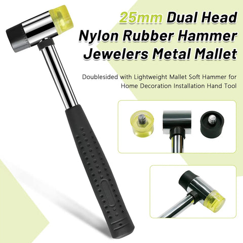 25mm Dual Head Nylon Rubber Hammer Jewelers Mallet Multipurpose Double Sided Lightweight Soft Hammer for Home DIY Projects