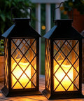 2-Pack 14-Inch Large Tempered Glass Solar Lanterns Outdoor Waterproof Hanging Lights With Realistic Flickering Flameless Candles