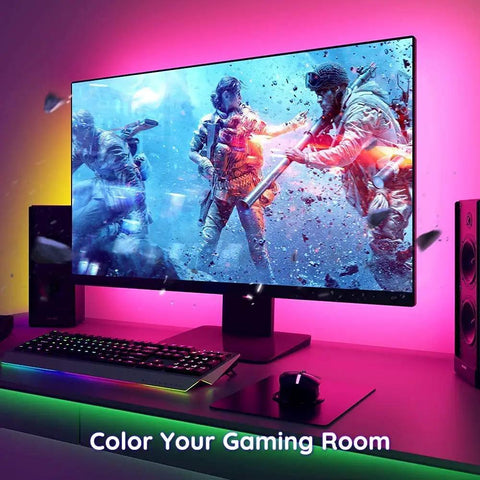 LED Backlight Kit For 70 To 85 Inch TVs, 20ft USB Powered Light Strip creating immersive gaming experience with color changing RGB