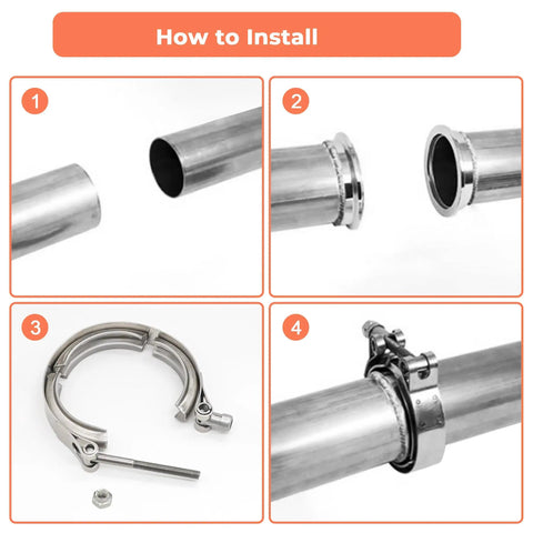 Installation steps for Two Pack 2.75 Inch V Band Clamp 304 Stainless Steel for turbo exhaust on Ford pickup truck.