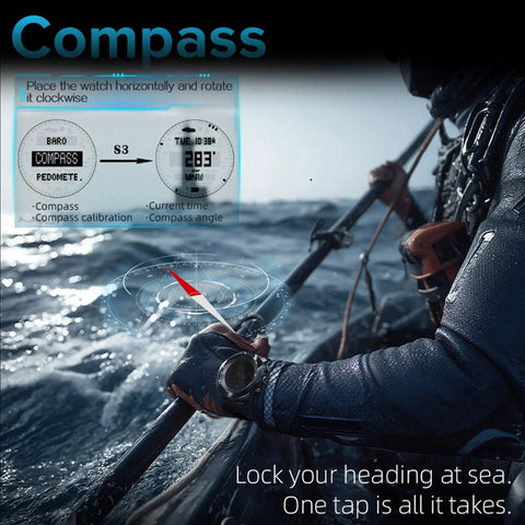 Scuba Diving Computer Watch With 100M Water Resistance LED Backlight And Easy Read Display For Night Dives shown on sailor’s wrist