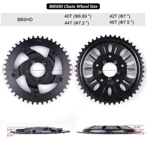 Mid Drive Chainring Kit For BBS01 BBS02 BBSHD 44T 46T 42T Offset Sprocket For Ebike Conversion display with measurements
