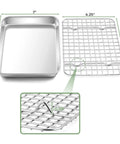 Toaster Oven Pan With Rack Set 9 Inch By 7 Inch By 1 Inch Stainless Steel Compact Baking Pan With Mini Cooling Grid Rack