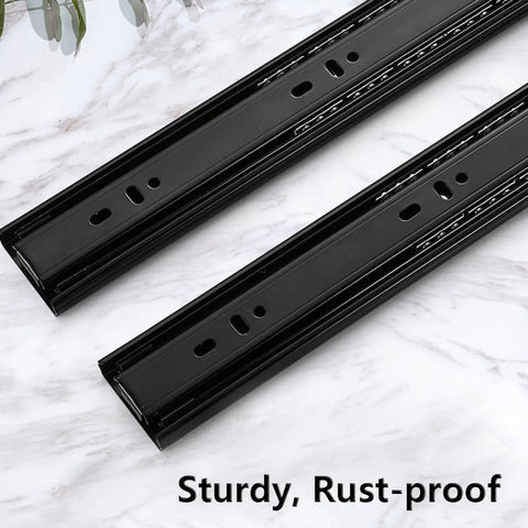 Heavy Duty Ball Bearing Drawer Slides 3 Fold Full Extension Detachable Side Mount Black 10 Inch on marble surface