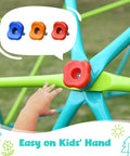 Child's hand on climbing hold of Climbing Dome Swing Set With Saucer Swing For Kids Outdoor Backyard Playground 800 Pound Capacity Rust Resistant Easy Assembly Jungle Gym For Ages 3 8 12 Kid Tested Family Fun.