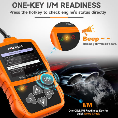 NT201 OBD2 Scanner Code Reader For Cars And Trucks Plug And Play Diagnostic Tool To Reset Check Engine Light Read And Clear Fault Codes Live Data Monitoring Works On Most 1996 And Newer Vehicles Easy DIY Repair showing I/M readiness function
