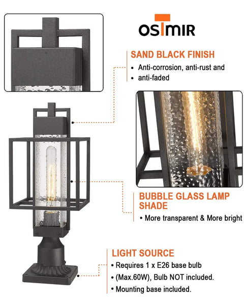 Dope Outdoor Post Light Fixture 1 Light Exterior Post Lantern With Pier Mount Base Black Finish Bubble Glass Shade Weatherproof