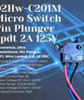Kickass Ultra Subminiature Micro Switch Featuring A Pin Plunger Actuator And SPDT Layout, compact size with wire leads and 2A 125V specification.