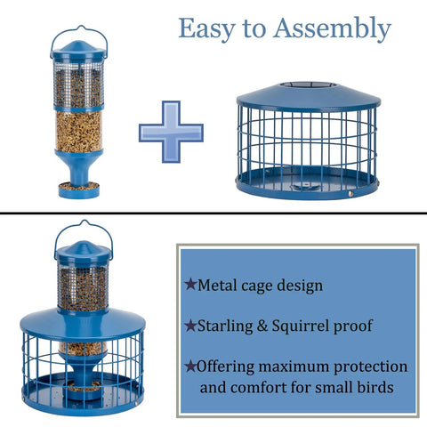 Metal Squirrel-Proof Bird Feeder With 2.8 Lb Seed Capacity, Cage Tube Seed Feeder with tray and components, easy assembly