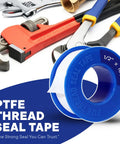 Pro-Grade PTFE Thread Seal Tape For Leak-Free Plumbing, One-Half Inch By 1080 Inches, 10 Rolls, with plumbing tools.