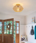 Cozy Boho Rattan Ceiling Light With Handwoven Cage Shade 12.6 Inch Coastal Semi Flush Mount For Bedroom Hallway Nursery Foyer