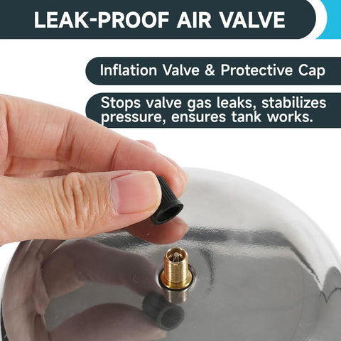 Leak-proof air valve on Mini Thermal Expansion Tank 0.5L Stainless Steel Water Hammer Arrestor for pressure stabilization.