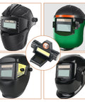 Two Pack Welding Light With Dual Rotatable Lamps, Magnetic Clamp Helmet Headlamp displayed with various welding helmets.