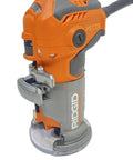 5.5 Amp Corded Compact Power Trim Router With Micro Adjust Dial R24012 Renewed LED Light in Ridgid Orange, front view