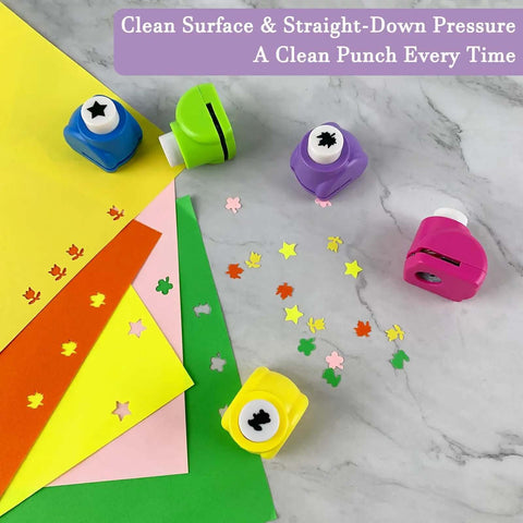 10 Piece Hole Punch Craft Set With Colorful Scrapbooking Shapes Including Stars on Colorful Papers