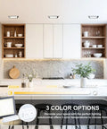 HITOO 8 Inch Square Recessed Ceiling Light, 3CCT, Dimmable, Black, 2 Pack installed in a modern kitchen ceiling.