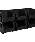 Stackable Plastic Storage Bins For Garage And Pantry Organization, Heavy Duty, Space Saving Totes, 11 By 8 By 7 Inches, Black, 6 Pack