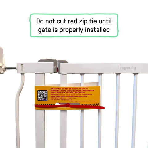 Extra Tall Baby And Pet Gate For Stairs And Doorways No Drill Pressure Mounted Fits Openings From 28.5 To 48 Inches 36 Inch Height Install At Top Or Bottom Of Stairs Banister Or Hallway Bronze Finish with red zip tie before installation.