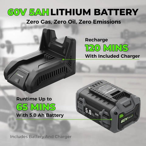 60V Brushless Cordless Self Propelled Lawn Mower With 21 Inch Deck 5Ah Battery LED Headlight Rapid Charger 3 In 1 Versatility For Large Yards Quiet Power Low Maintenance Durable Lawn Care Machine battery and charger