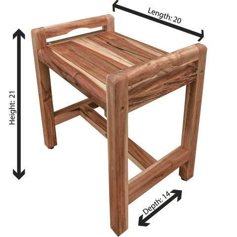 20 Inch Teak Shower Bench Chair Waterproof Teak Wood Stool With Curved Edge Seat, Non Slip Feet, Easy Access, Bathroom Use