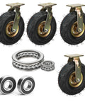 Heavy Duty Ten Inch Swivel Caster Set Of Four Built Like A Beast Industrial Wheels With Pneumatic Rubber Tires showing wheels and bearings.