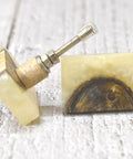 Set Of 6 Handmade Wood Resin Cabinet Knobs Rectangular Drawer Pulls For Kitchen Wardrobe Dresser with wood detail and metal screw.
