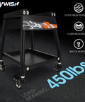 Movable Dirt Bike Stand With Wheels Motorcycle Lift Panel, heavy steel frame, 450 lbs capacity, shown on black background
