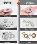 VGBUY 1/4 in flat washers set, 5/8 in outer diameter, 304 stainless steel, 250 pcs