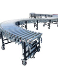 Expandable conveyor system using 16 Pcs Three Quarter Inch Roller Ball Transfer Bearing Set With Flange Mounts on casters.