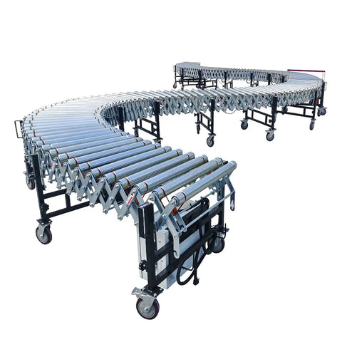Expandable conveyor system using 16 Pcs Three Quarter Inch Roller Ball Transfer Bearing Set With Flange Mounts on casters.