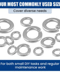 Heavy Duty Stainless Steel Lock Washers Kit 150 Pcs 18 8 304 Grade Spring Lock Washers Assortment For Auto DIY Marine Use Rust Resistant Built To Last Hardware Great For Home And Workshop Projects, four sizes