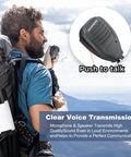 Man using Walkie Talkie Speaker Mic For Baofeng Radios That Play Nice With UV 5R UV 82 BF F8HP Pro 888S outdoors.