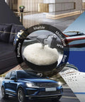8 Inch Dual-Sided Wool Buffing Pad 100 Percent Natural Wool With 5/8-11 Thread shown with different applications for cars and boats