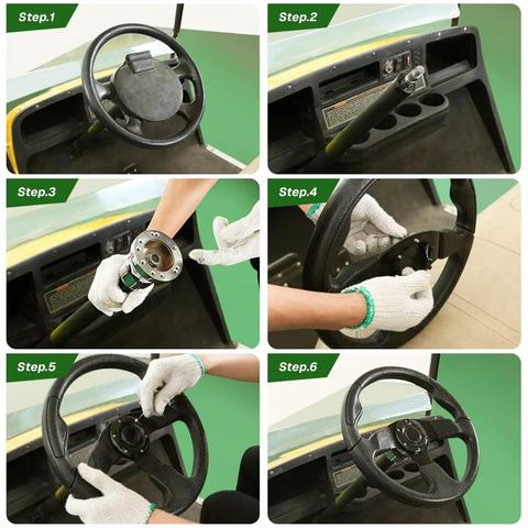 D-Shape Steering Wheel With Adapter For Club Car EZGO TXT And RXV Golf Carts, Easy Install Upgrade Kit installation steps