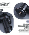 Front and side views of a black Mulcort pneumatic chamfering tool with adjustable dial and 6 C-blades.
