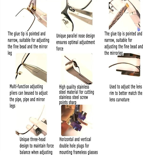 Pro Eyeglass Repair Kit 14 In 1 Optical Tool Set With Stainless Steel Pliers And Screwdrivers For Quick Eyewear Fixes displayed