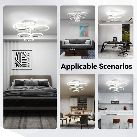 7 Ring LED Ceiling Light With Remote, Dimmable 2800K-7000K Flush Mount in living room, bedroom, office, dining room setups