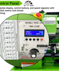 Control panel of Precision Metal Lathe Benchtop Mini Machine with electronic gear change and digital readout.