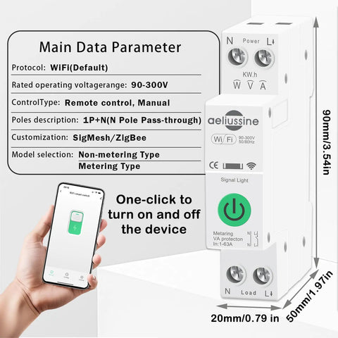 Heavy Duty Smart WiFi Circuit Breaker With Slick App Command And Easy Peasy Setup offers load protection with specifications and mobile control.