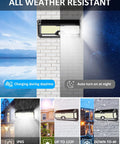 Super Bright Solar Outdoor Lights 4000 Lumen 268 LED Motion Sensor IP65 Waterproof installed on wall showing weather resistance