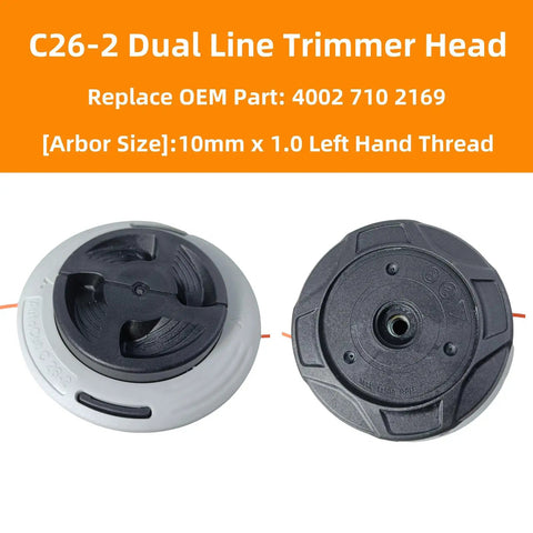 2 Pack C26-2 Dual Line Trimmer Head Replacement 4002 710 2169 for Compatible Gas String Trimmers Auto Cut 0.095 Inch Line