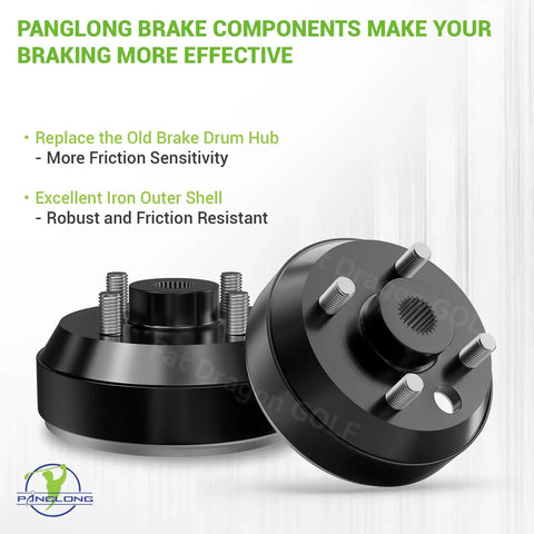 OEM Style Brake Drum Hub Assembly For EZGO TXT Golf Carts Includes All Mounting Bolts For 1982 Up Electric And Gas Models with iron outer shell.