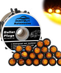 Amber 20 Pack Three Quarter Inch LED Marker Lights With Connector Plug And Double Female Two Prong Harness