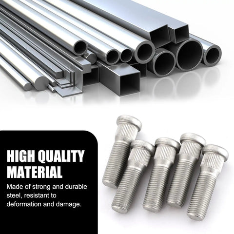 5 Piece Wheel Stud Repair Set, Tough As Nails Steel Lug Bolts, M12x1.5 Threads With 1.8 Inch Length, detailed steel bolts.