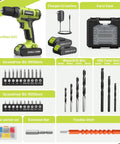 Rock Solid Go Getter 20V Cordless Drill Driver With Two Rechargeable Batteries, bits, charger, and carry case accessories displayed.