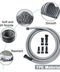 Heavy Duty 5 Adapter Woodworking Dust Collection Hose Kit With 10 Feet Flex Vacuum Hose, shows smooth TPE material and nozzles.
