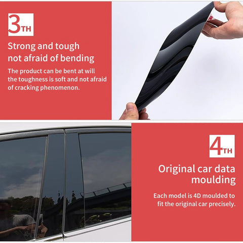 6-piece glossy black pillar-post window trim decals for Honda Civic sedan 10th gen (2016–2021)